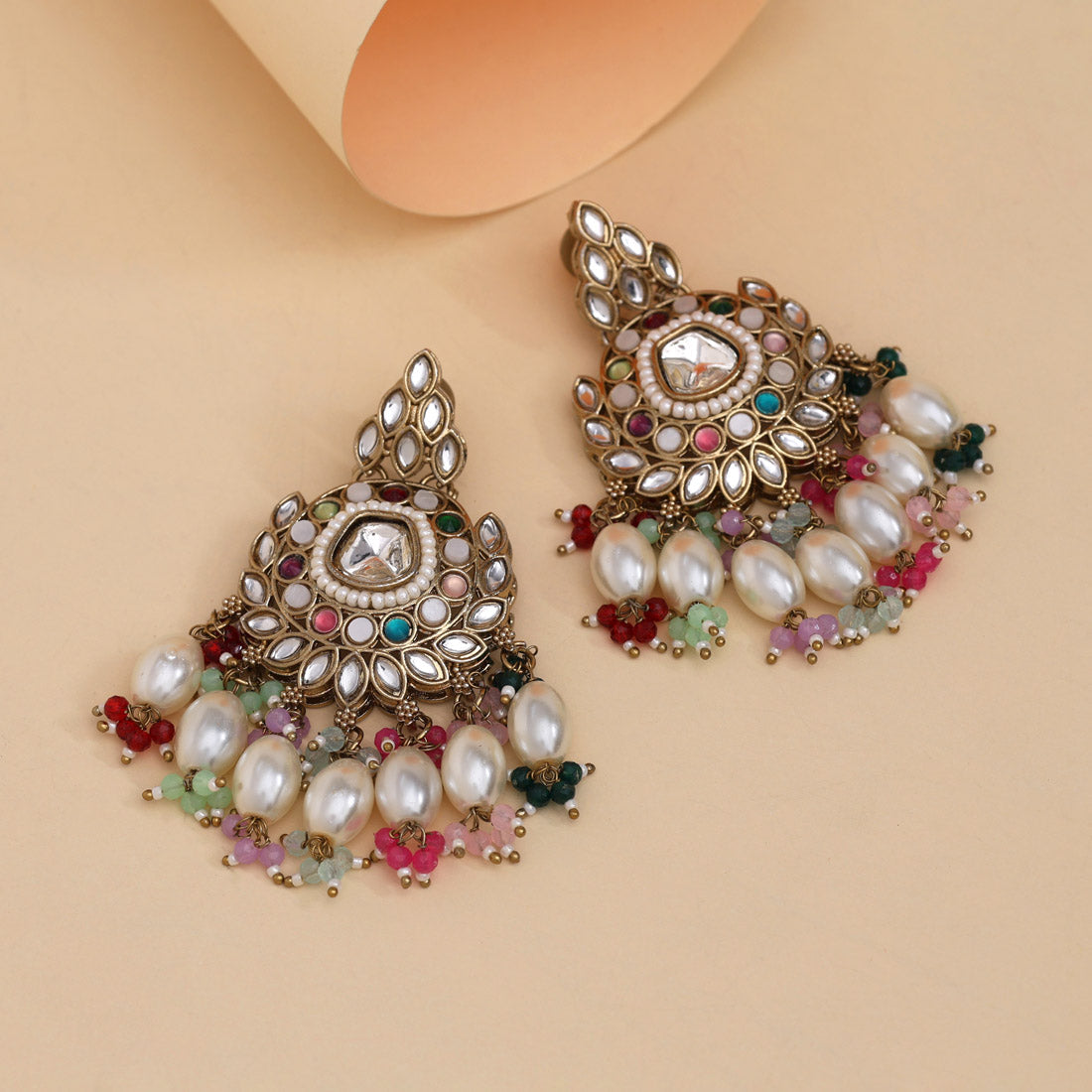 Multi Color Kundan Earrings (KDE1007MLT) Jewellery GetGlit