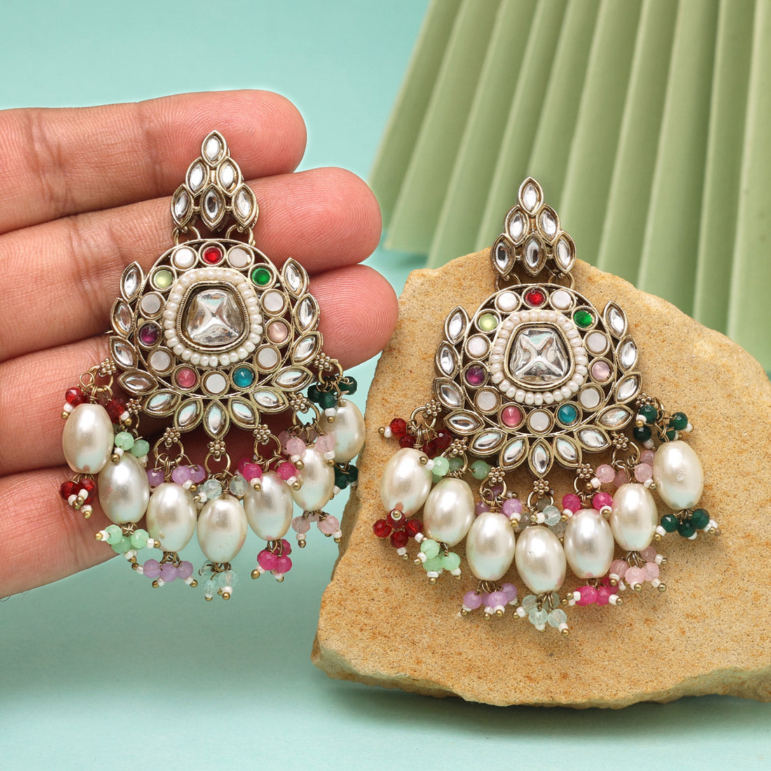 Multi Color Kundan Earrings (KDE1007MLT)