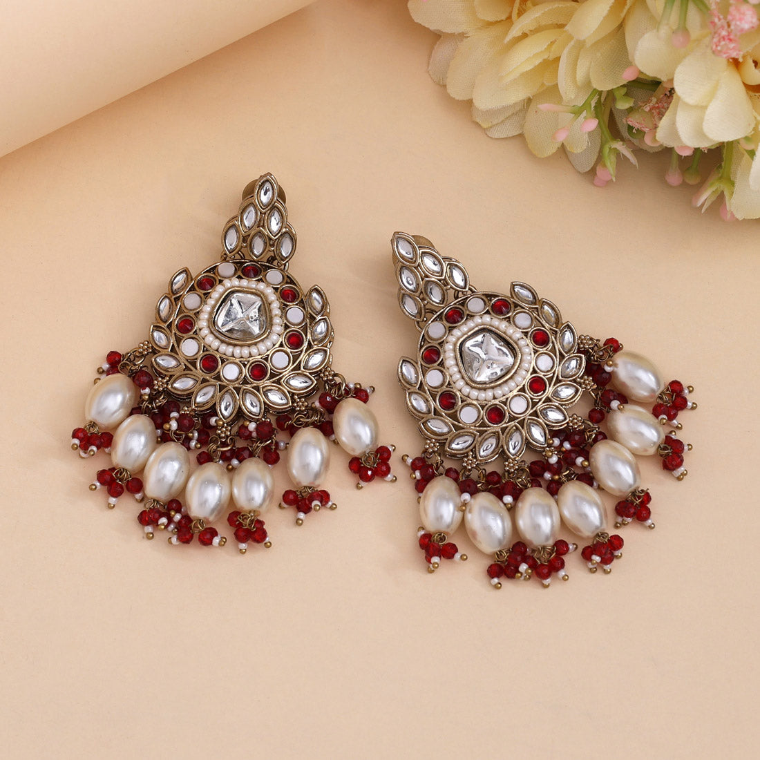 Maroon Color Kundan Earrings (KDE1007MRN) Jewellery GetGlit