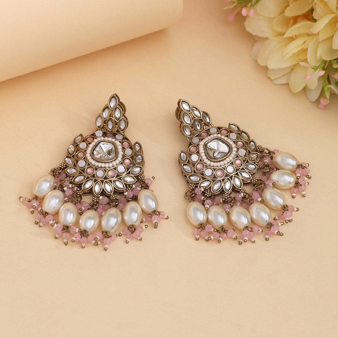 Pink Color Kundan Earrings (KDE1007PNK)