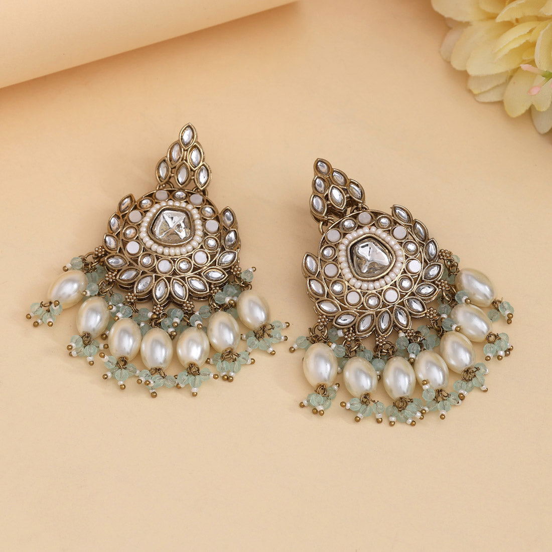 Sky Blue Color Kundan Earrings (KDE1007SBLU)