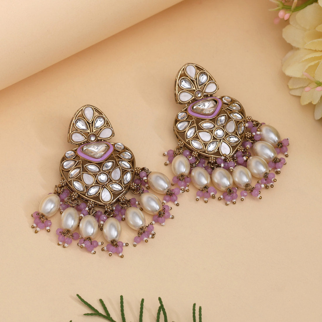 Light Purple Color Kundan Earrings (KDE1008LPRP) Jewellery GetGlit