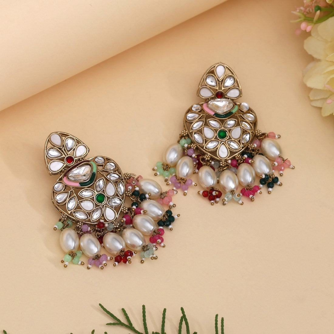 Multi Color Kundan Earrings (KDE1008MLT) Jewellery GetGlit