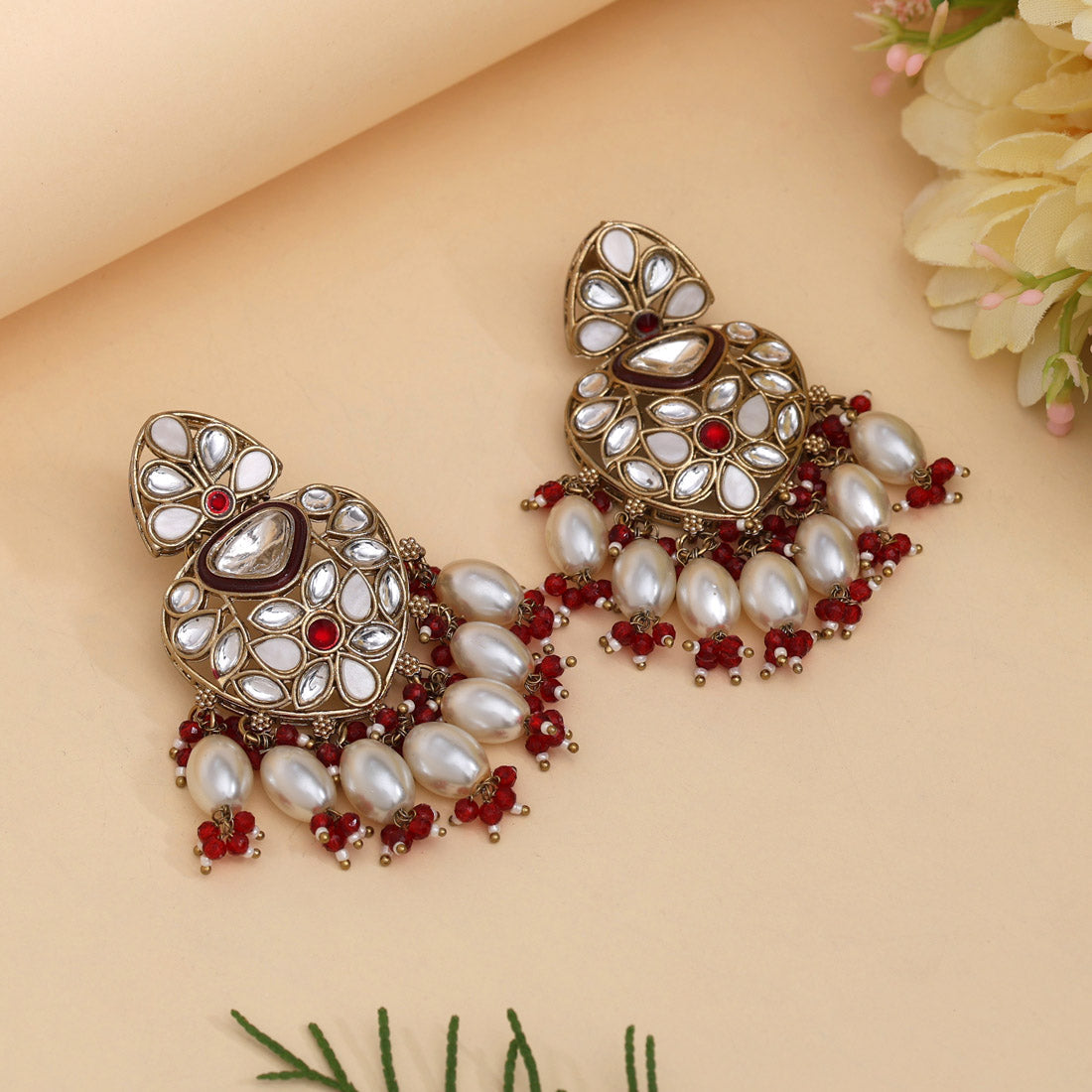 Maroon Color Kundan Earrings (KDE1008MRN)