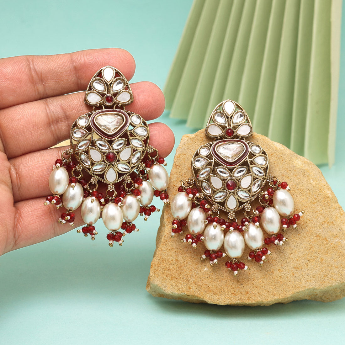 Maroon Color Kundan Earrings (KDE1008MRN) Jewellery GetGlit