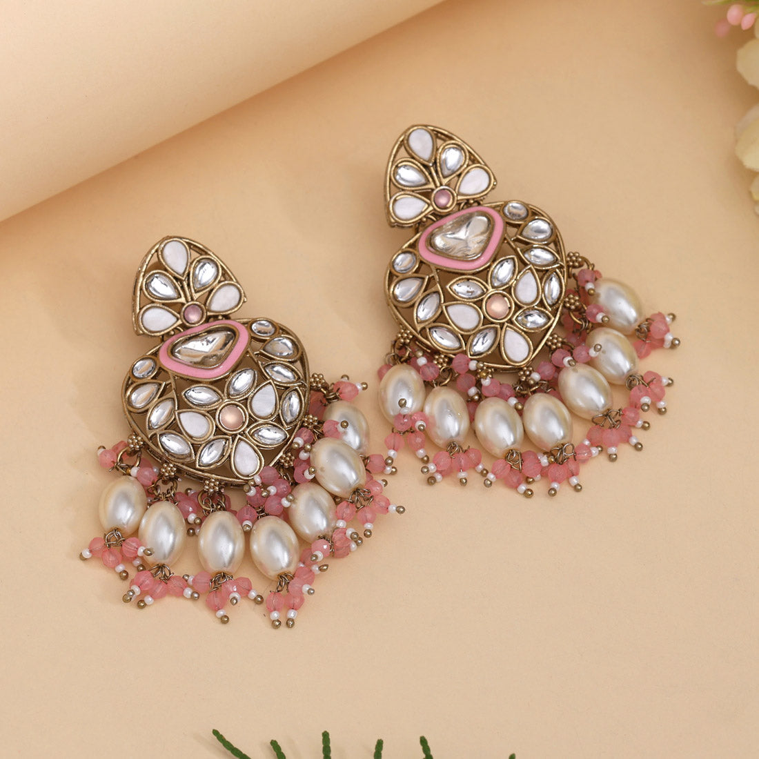 Pink Color Kundan Earrings (KDE1008PNK)