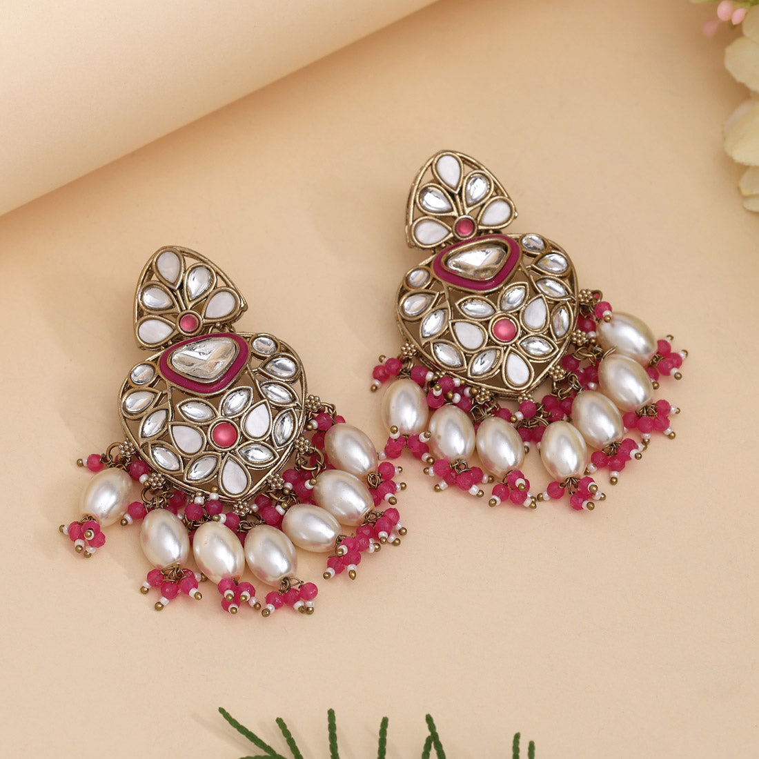 Rani Color Kundan Earrings (KDE1008RNI)