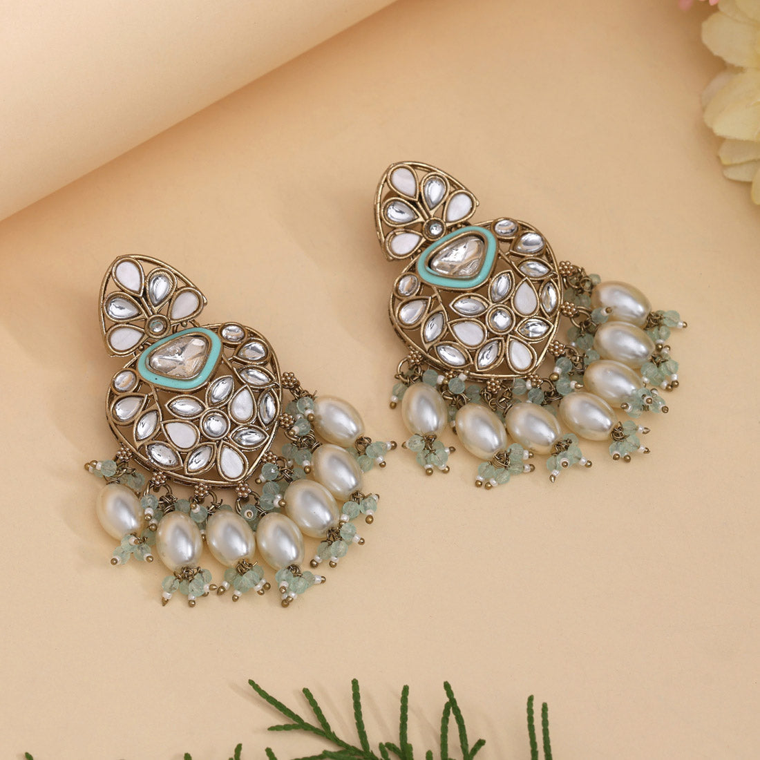 Sky Blue Color Kundan Earrings (KDE1008SBLU) Jewellery GetGlit