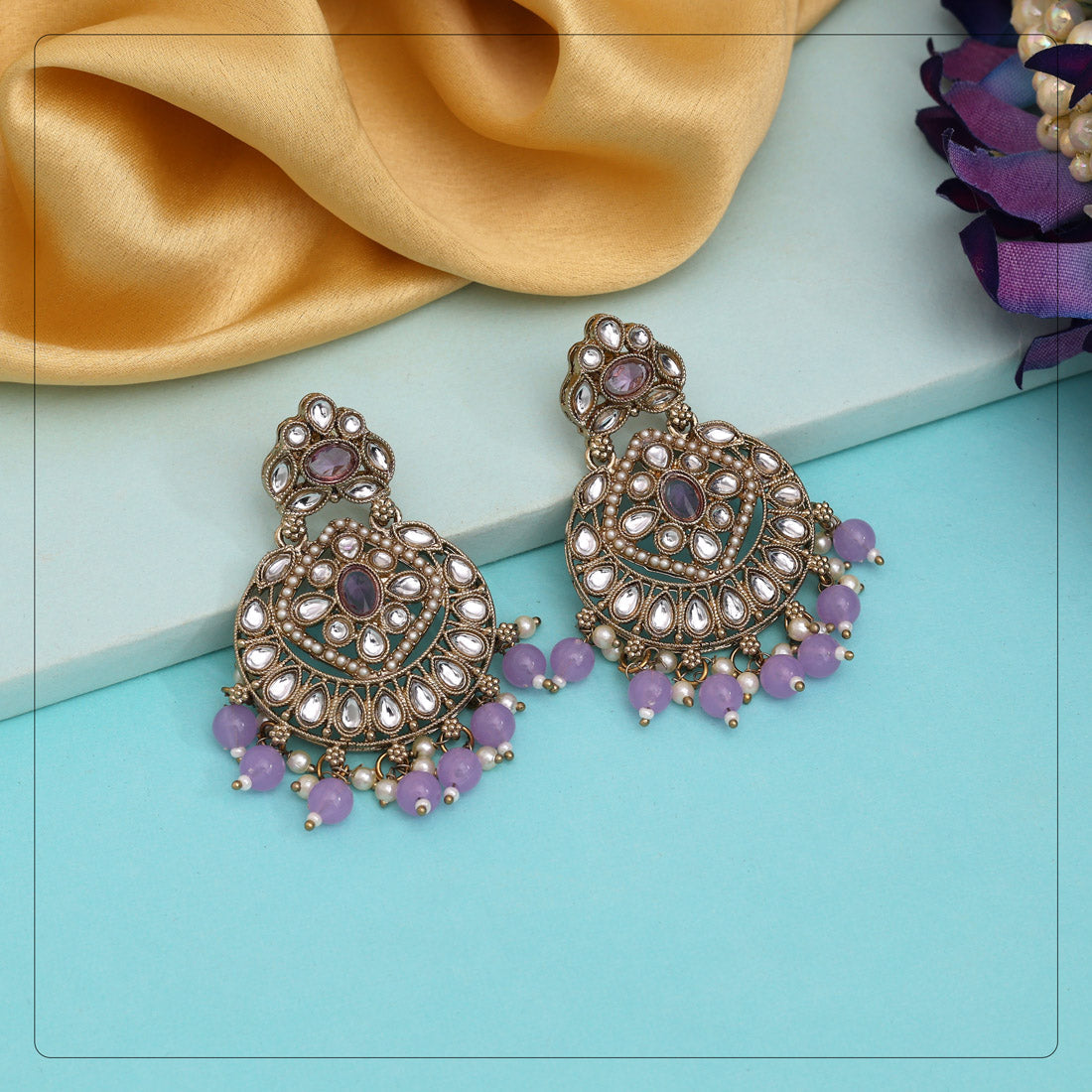 Light Purple Color Kundan Earrings (KDE1009LPRP) Jewellery GetGlit