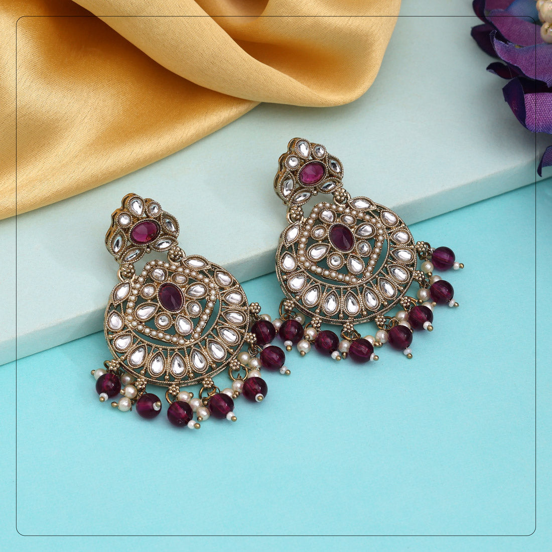 Purple Color Kundan Earrings (KDE1009PRP) Jewellery GetGlit