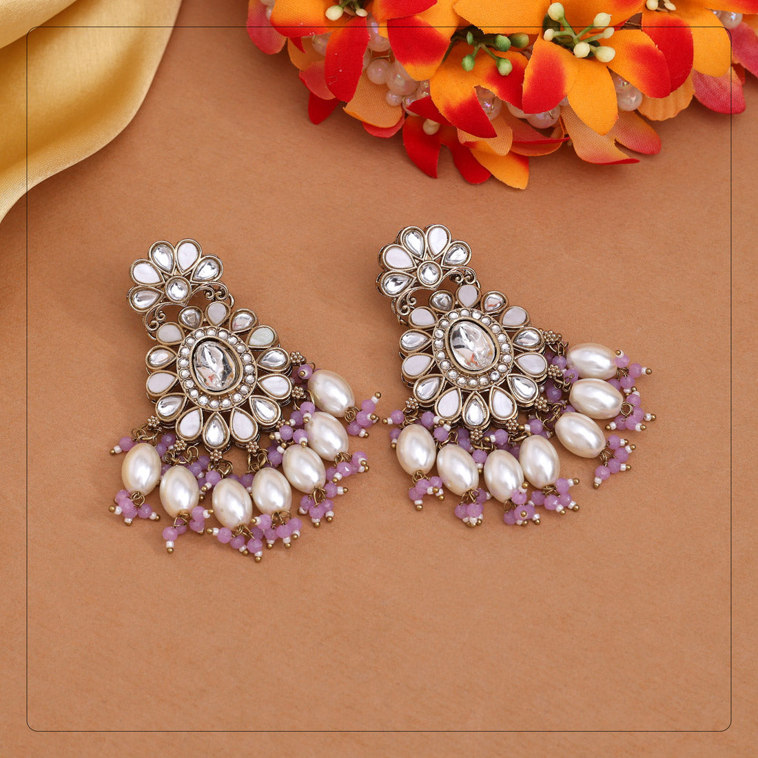 Light Purple Color Kundan Earrings (KDE1010LPRP)