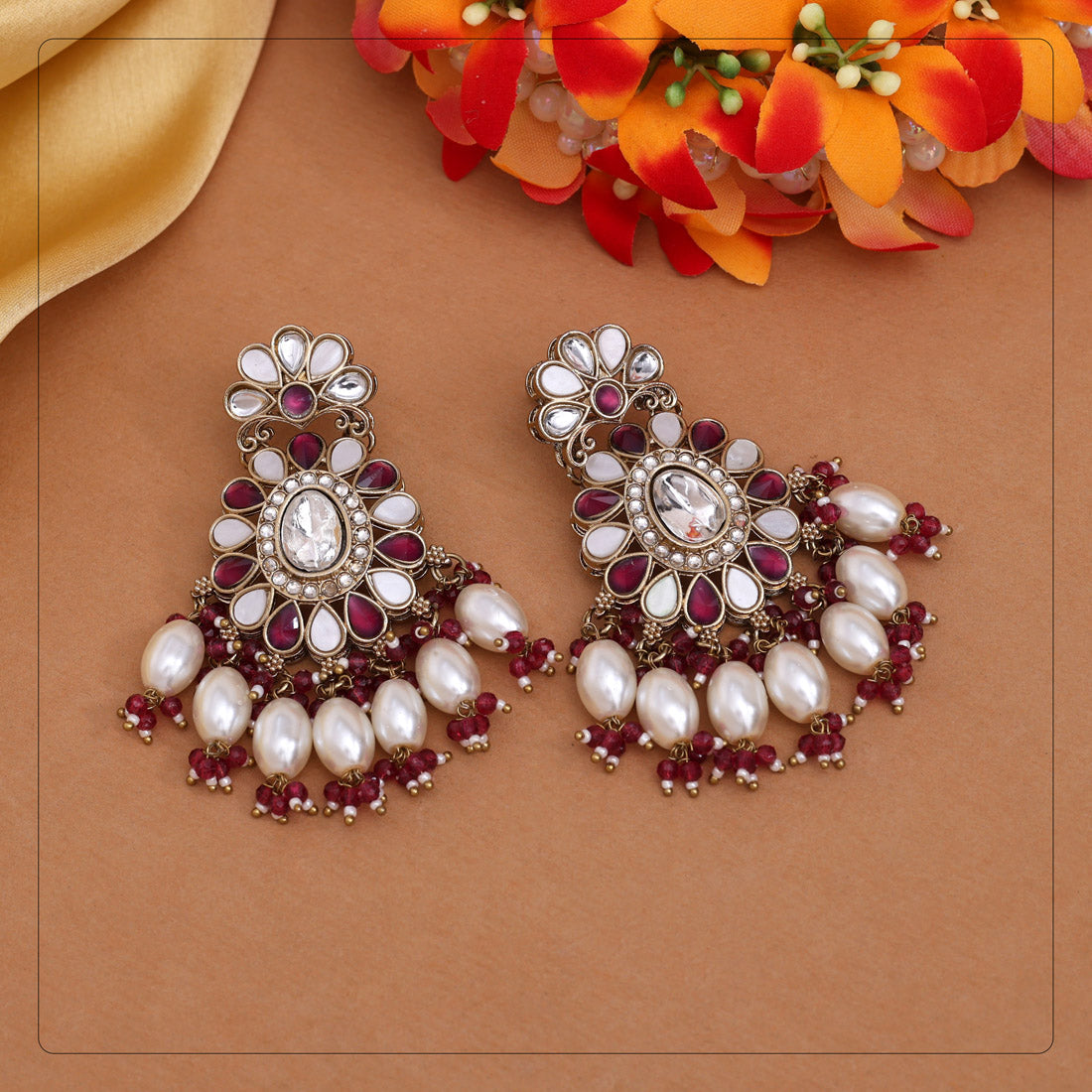 Magenta Color Kundan Earrings (KDE1010MNT)