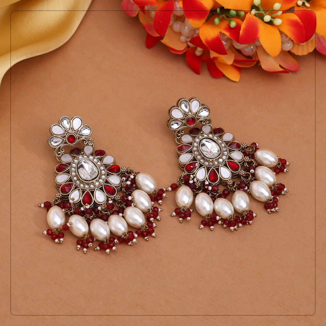 Maroon Color Kundan Earrings (KDE1010MRN) Jewellery GetGlit