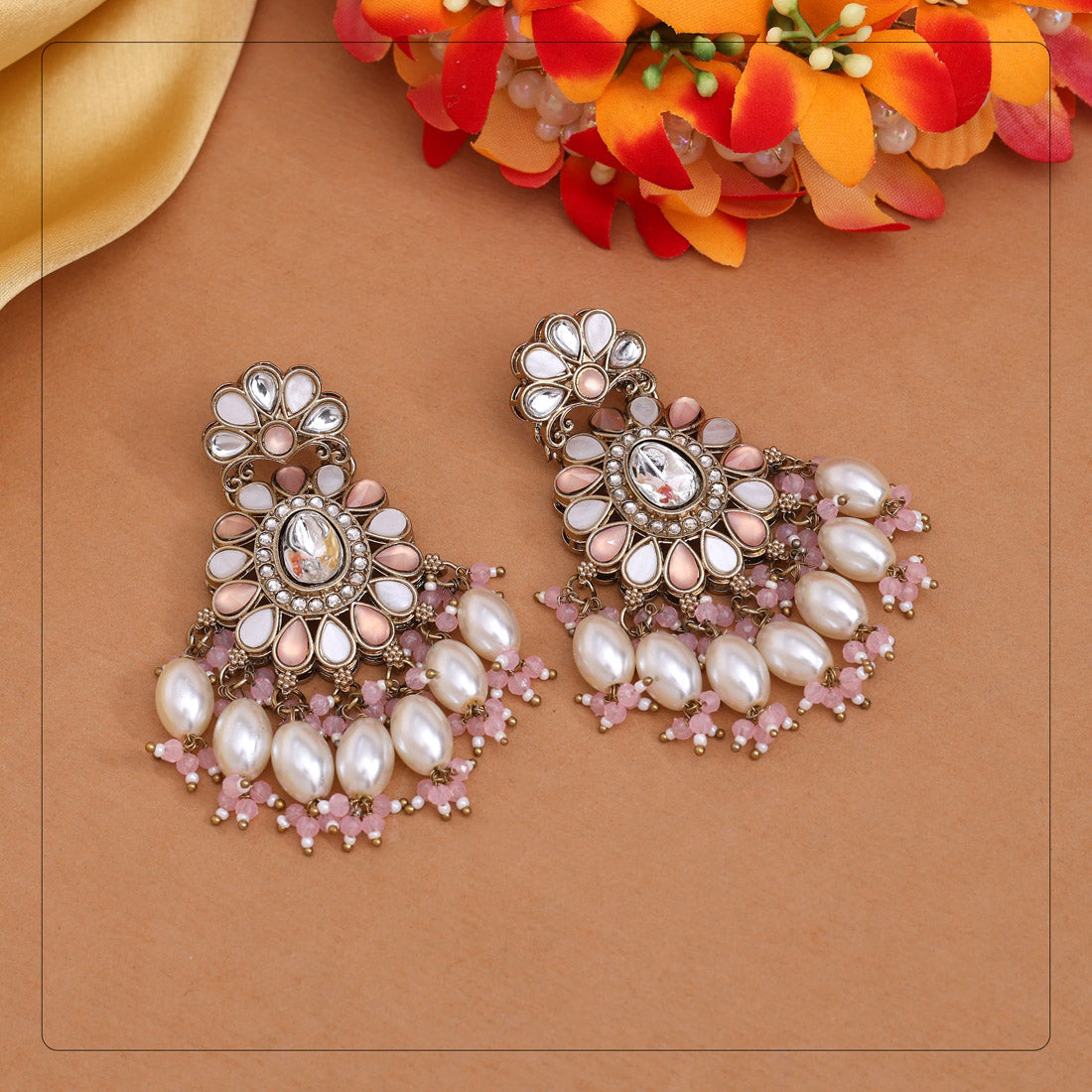 Pink Color Kundan Earrings (KDE1010PNK)