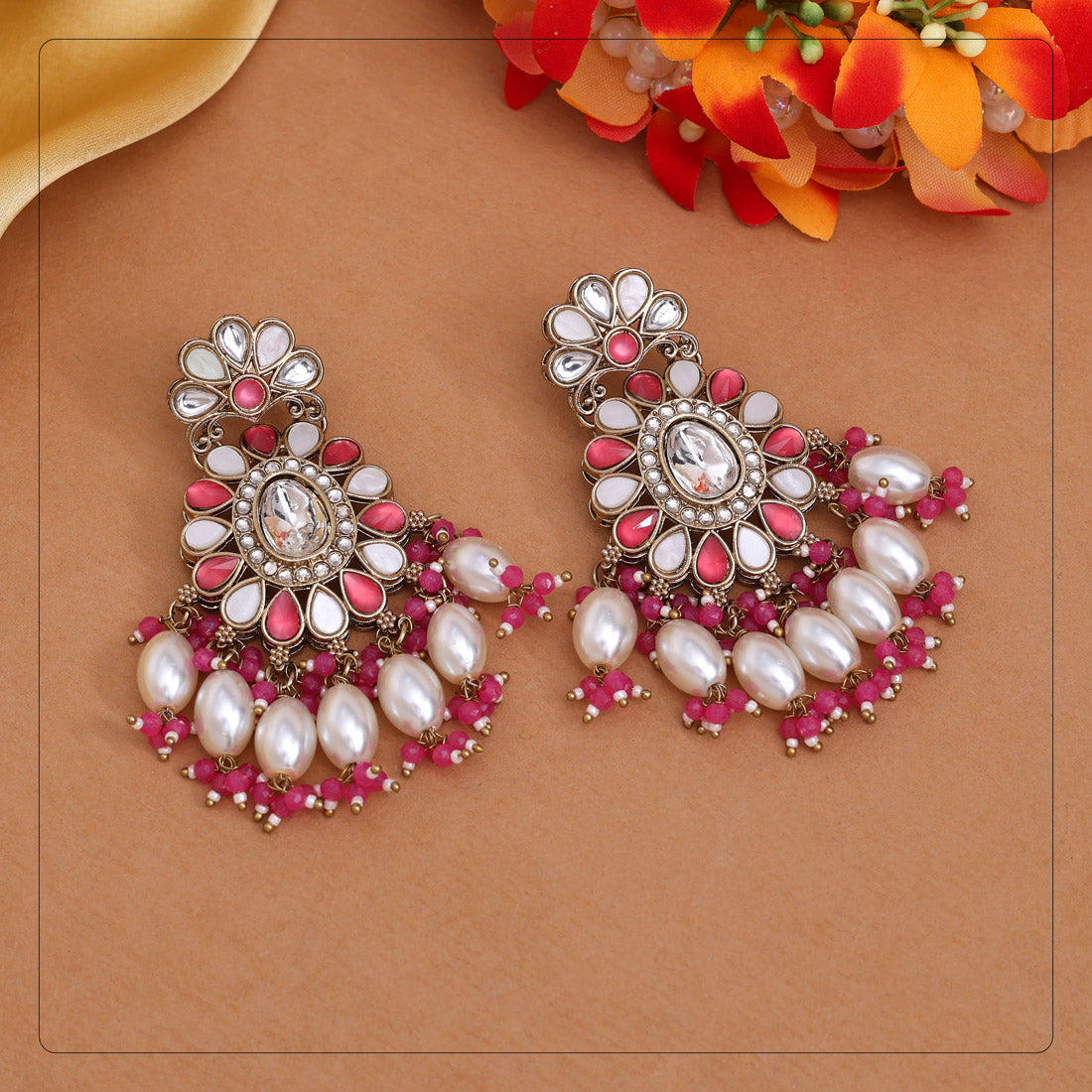 Rani Color Kundan Earrings (KDE1010RNI)