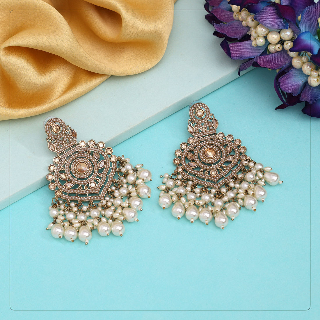 Gold Color Pakistani Kundan Earrings (KDE1011GLD)