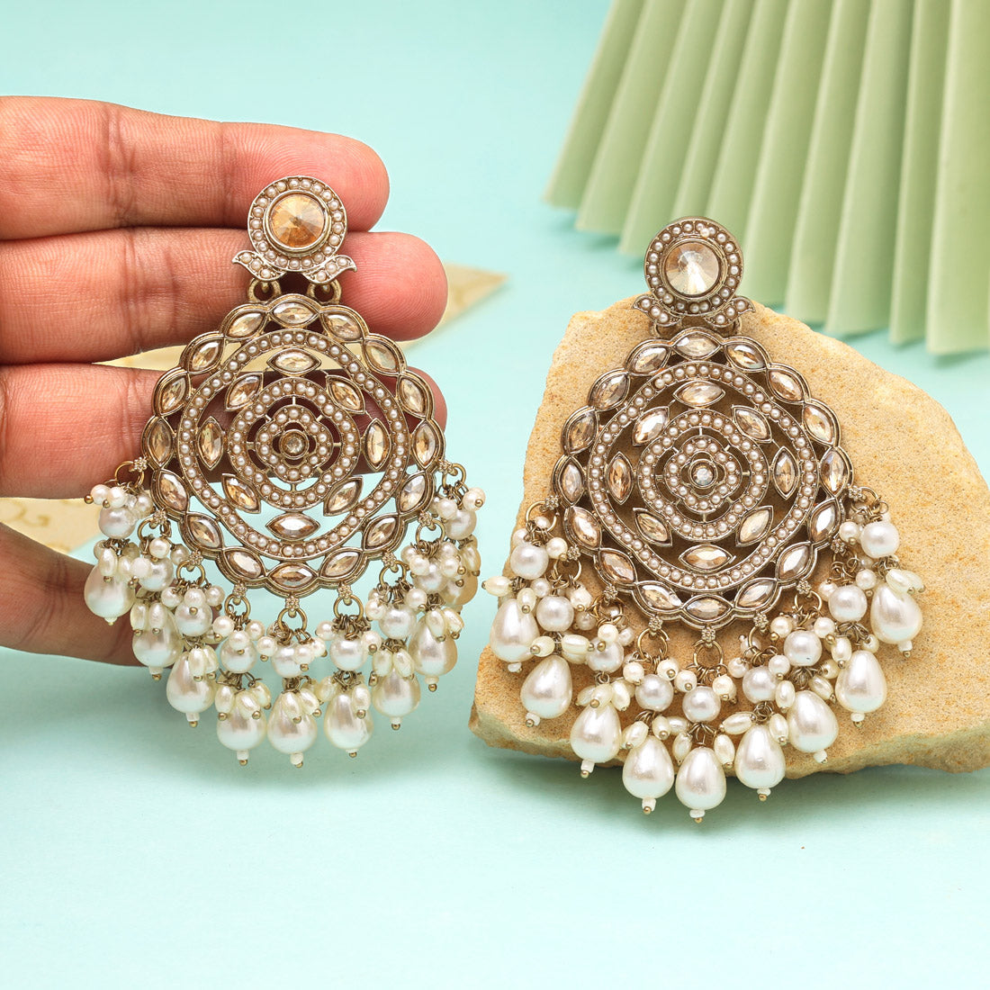 Gold Color Pakistani Kundan Earrings Jewellery GetGlit