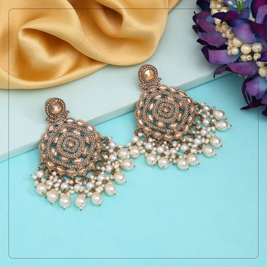 Gold Color Pakistani Kundan Earrings (KDE1012GLD) Jewellery GetGlit