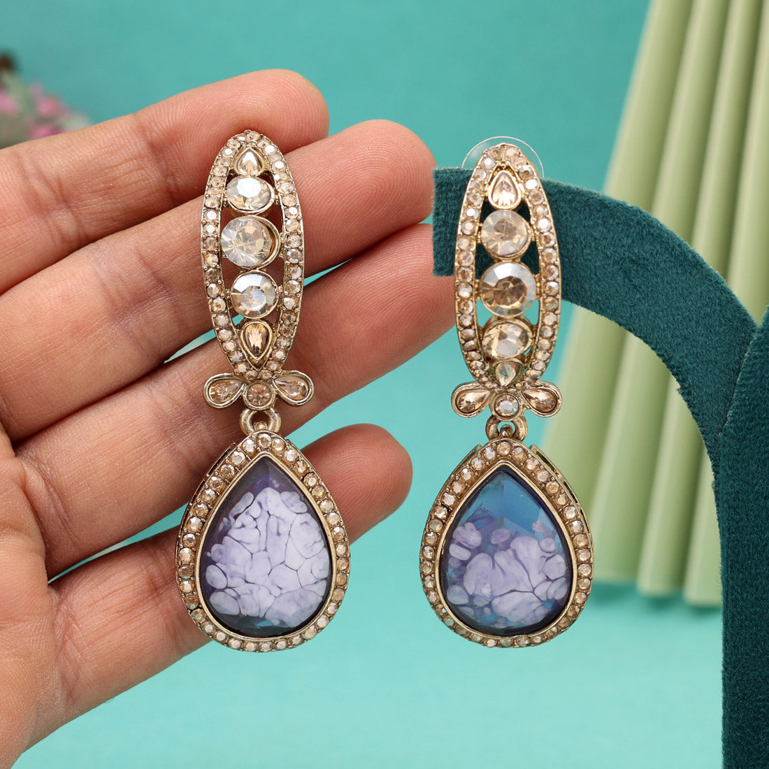 Purple Color Kundan Earrings (KDE1013PRP)