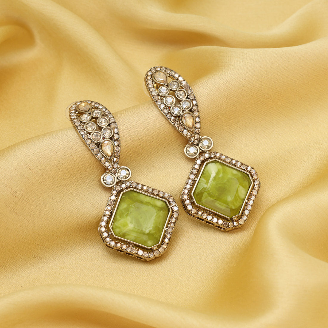 Green Color Kundan Earrings