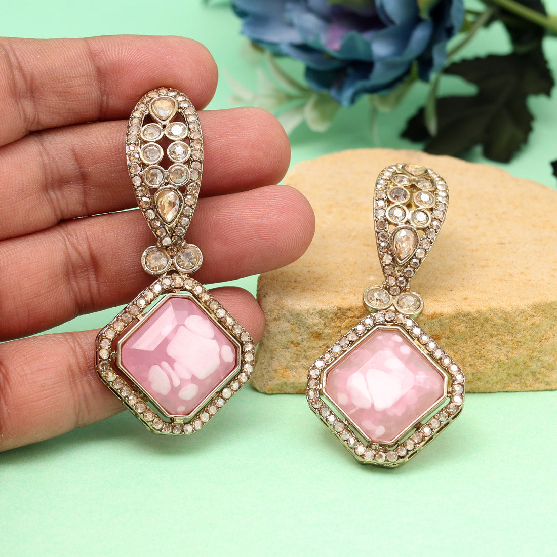 Pink Color Kundan Earrings Jewellery GetGlit