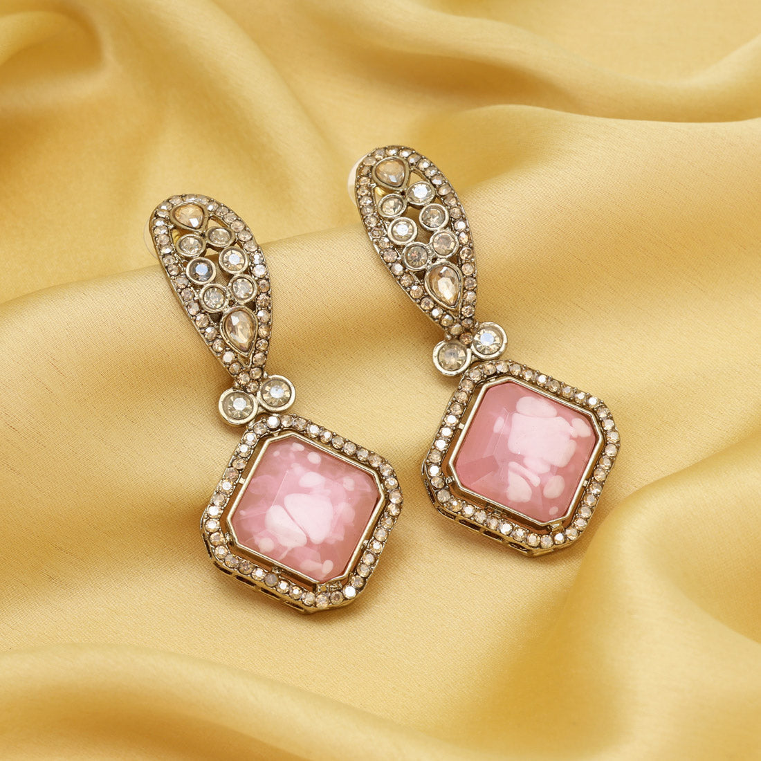 Pink Color Kundan Earrings