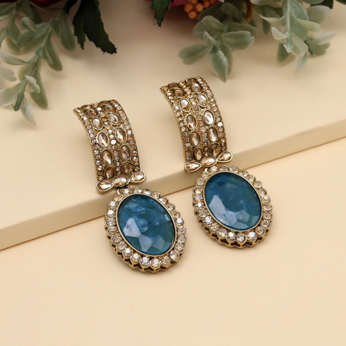 Blue Color Kundan Earrings