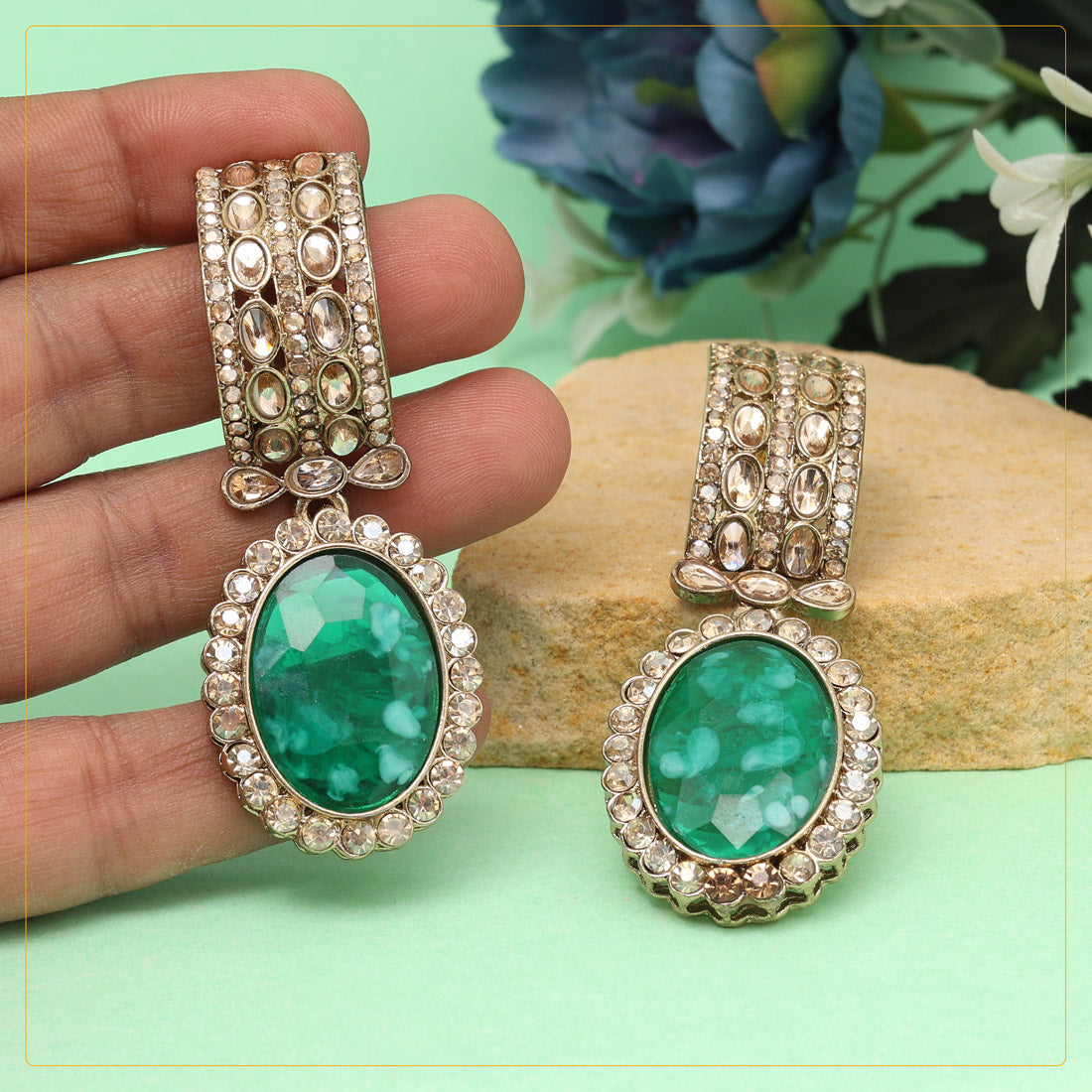 Light Green Color Kundan Earrings (KDE1015LGRN) Jewellery GetGlit