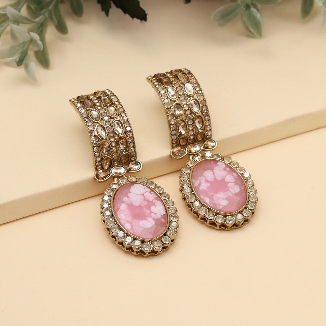 Pink Color Kundan Earrings (KDE1015PNK)