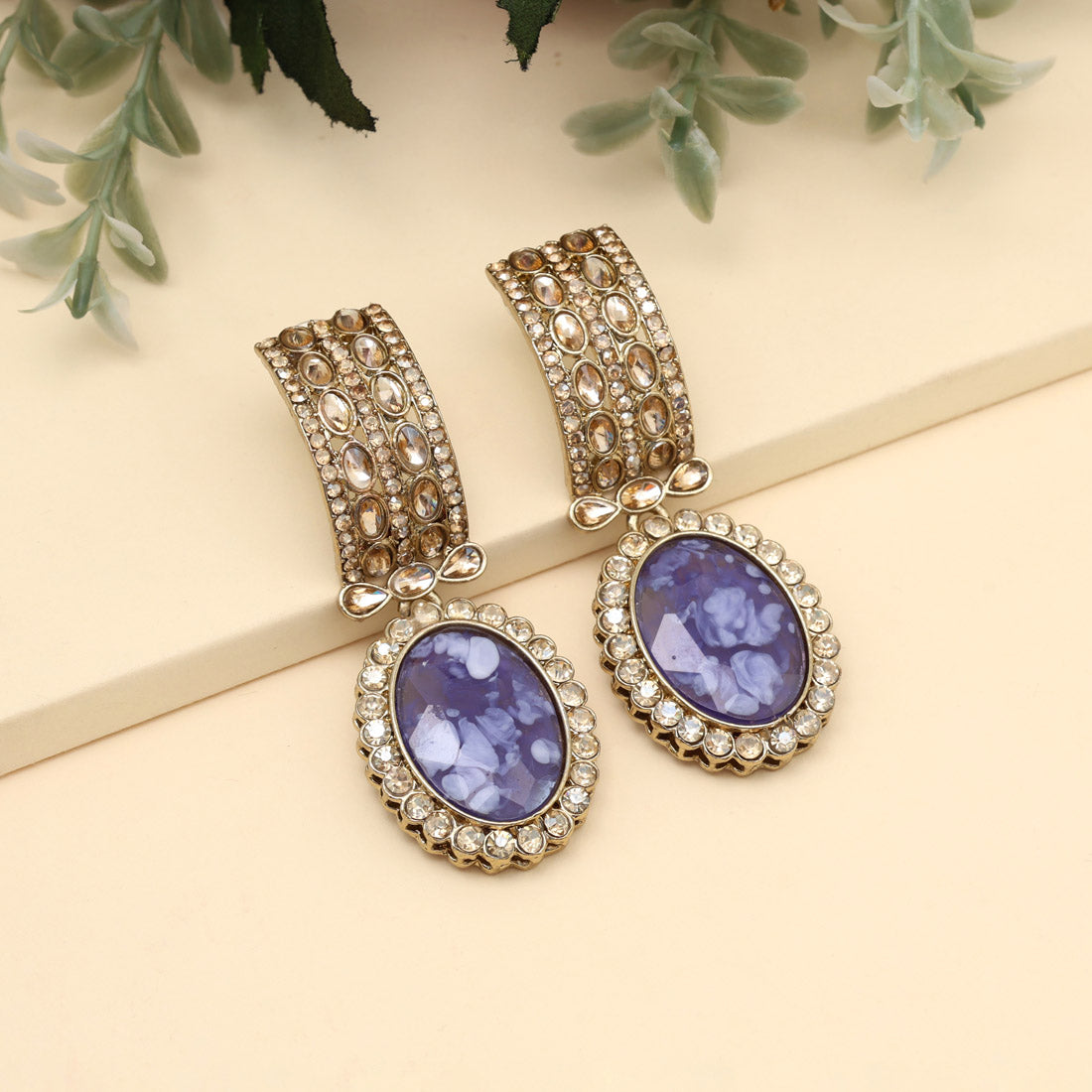 Purple Color Kundan Earrings