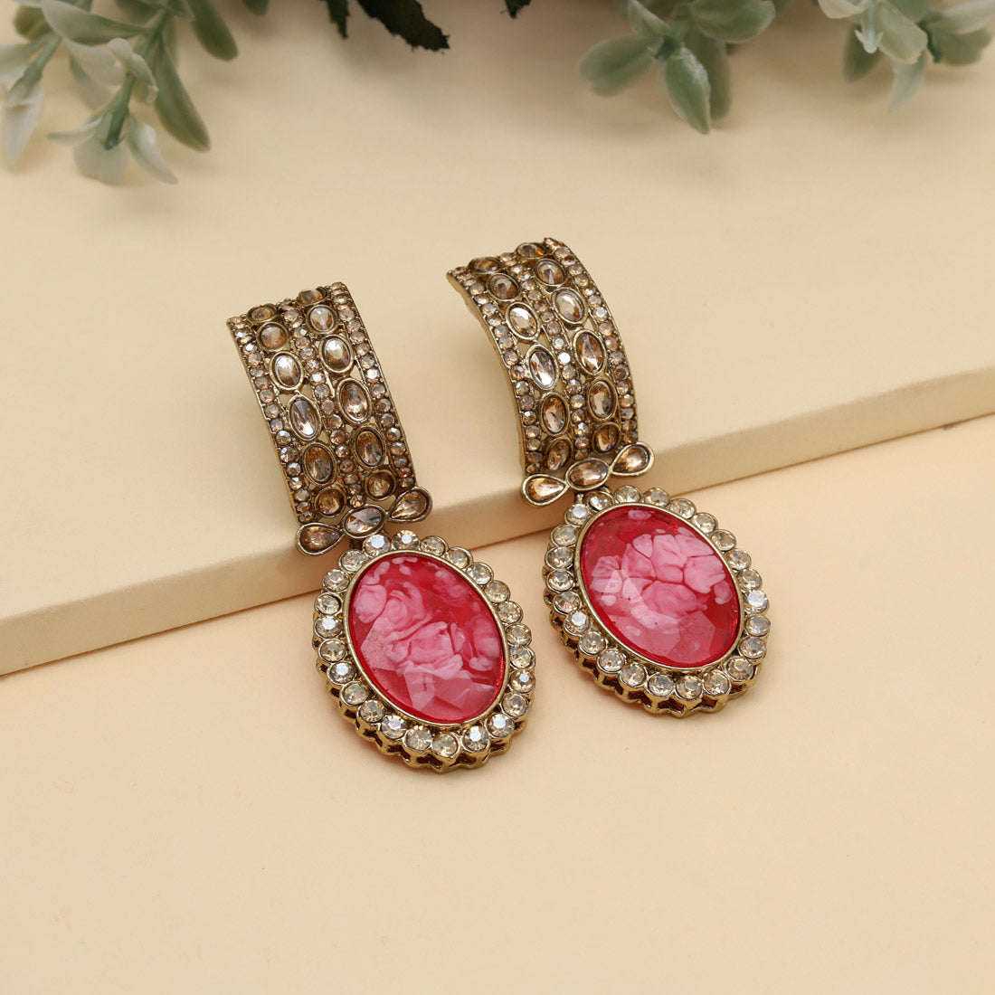 Red Color Kundan Earrings (KDE1015RED)