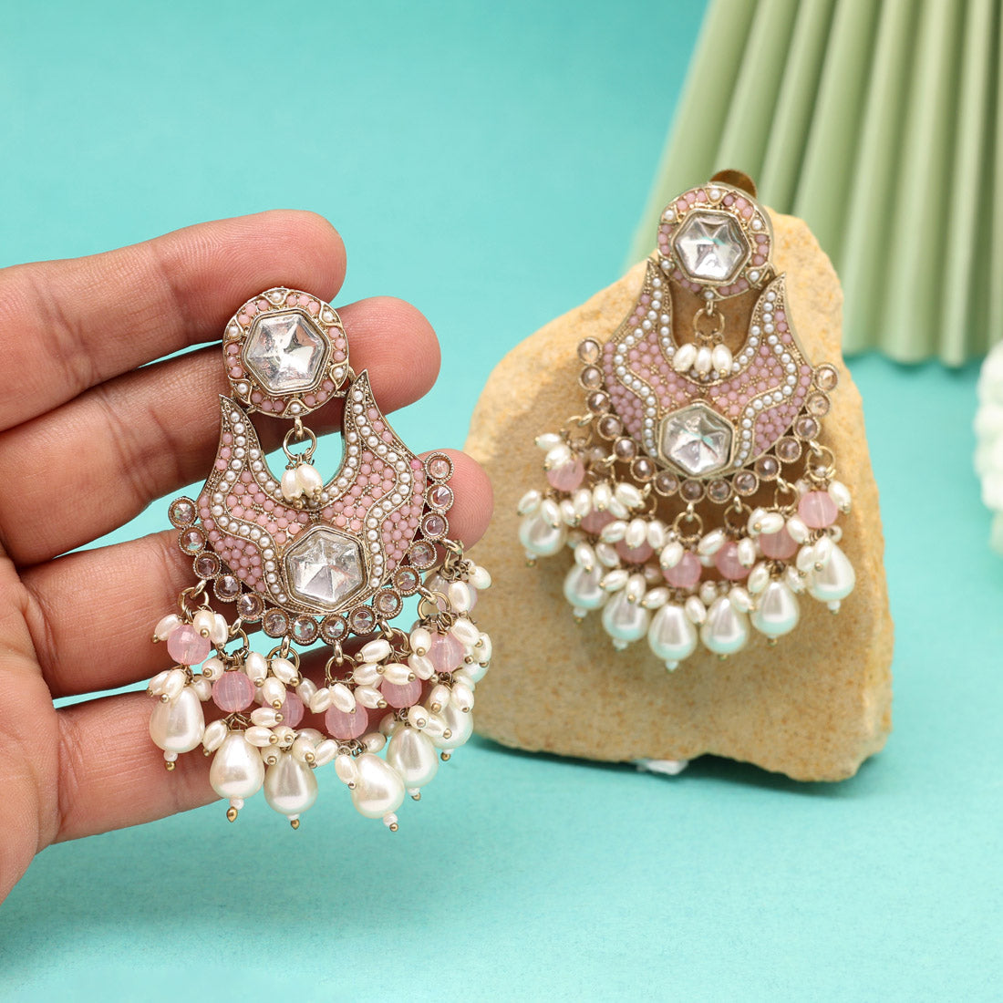 Light Pink Color Pakistani Kundan Earrings (KDE1016LPNK)