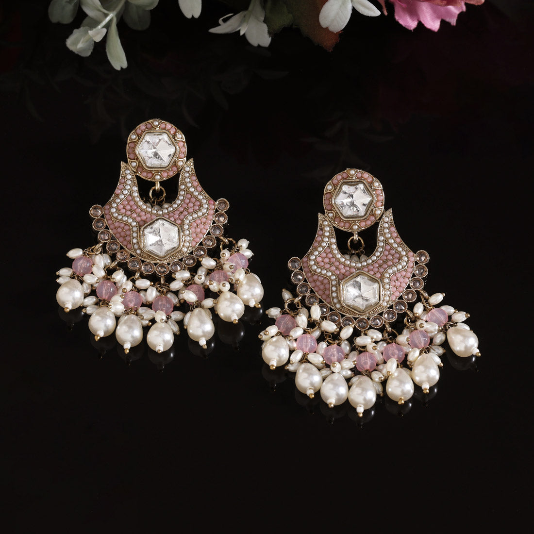 Light Pink Color Pakistani Kundan Earrings Jewellery GetGlit