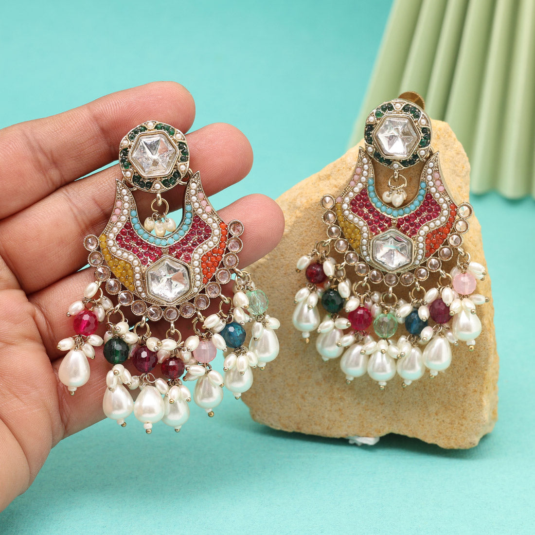 Multi Color Pakistani Kundan Earrings