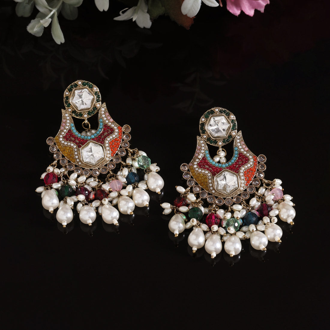 Multi Color Pakistani Kundan Earrings (KDE1016MLT) Jewellery GetGlit