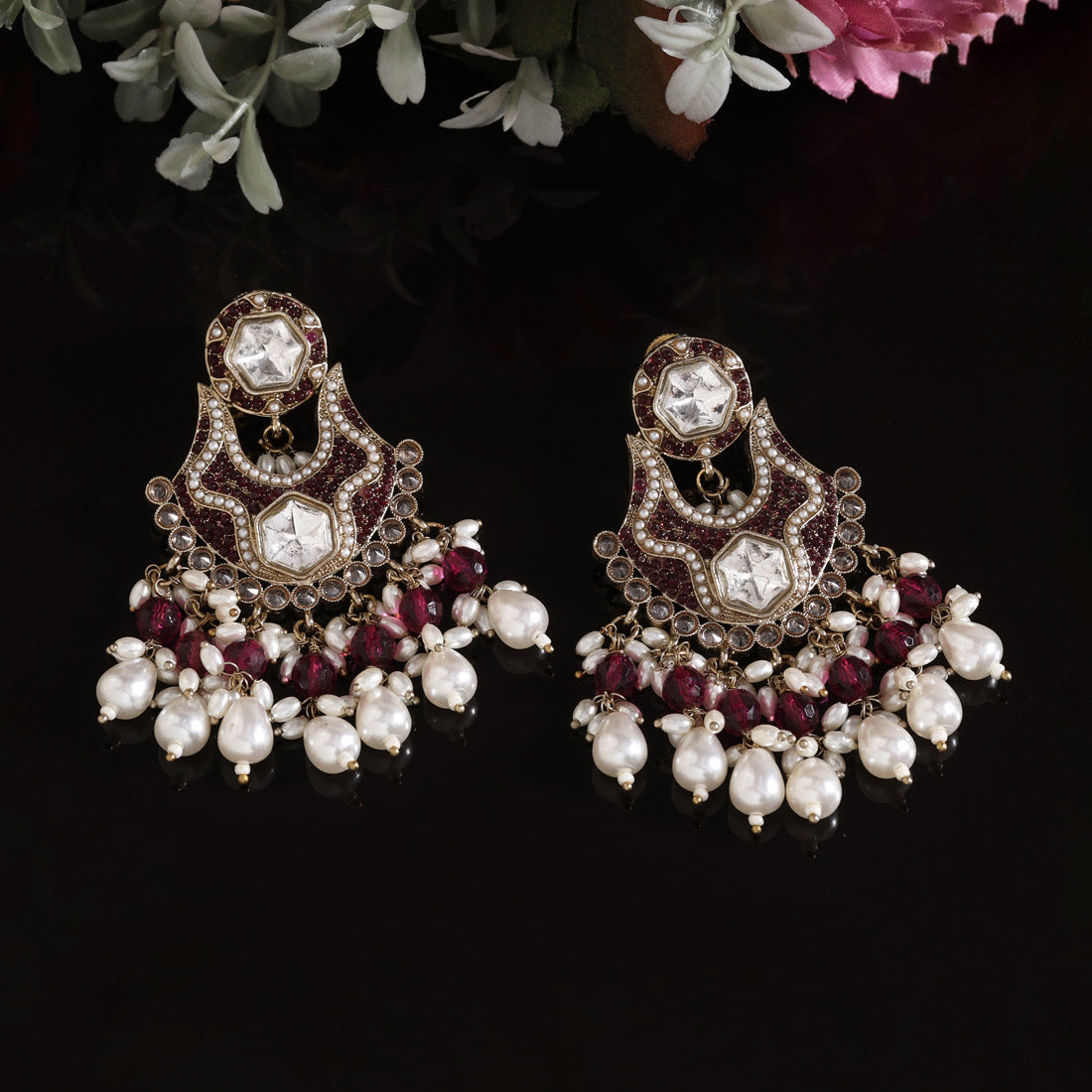 Purple Color Pakistani Kundan Earrings