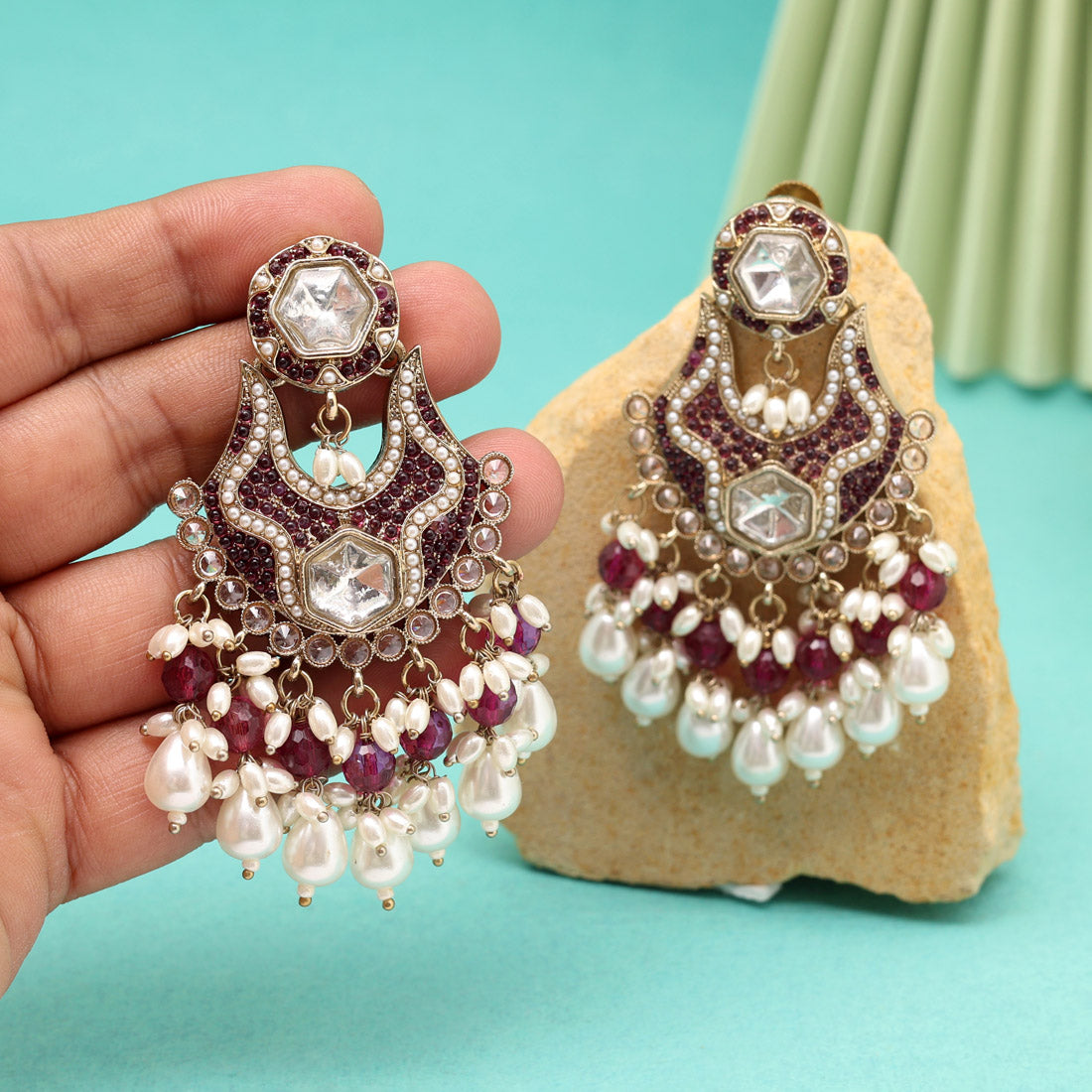 Purple Color Pakistani Kundan Earrings