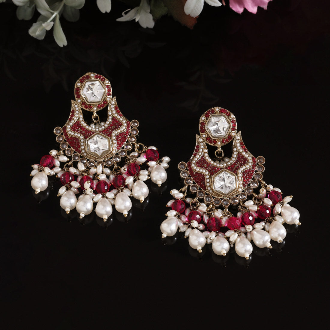 Rani Color Pakistani Kundan Earrings (KDE1016RNI)