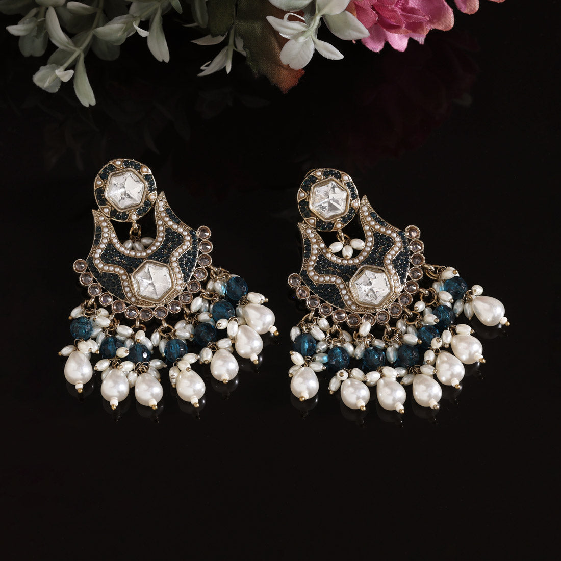 Turquoise Blue Color Pakistani Kundan Earrings