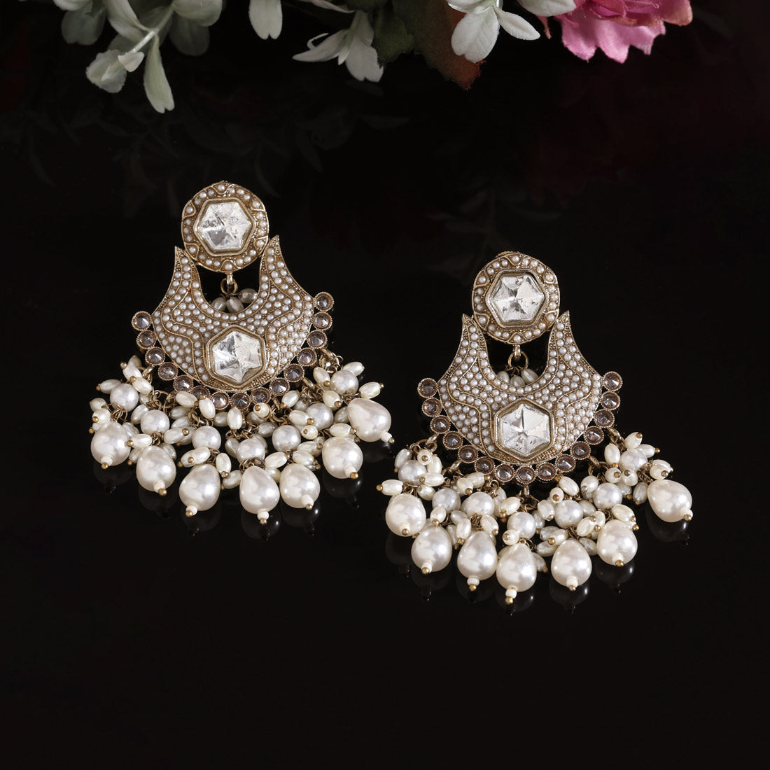 White Color Pakistani Kundan Earrings