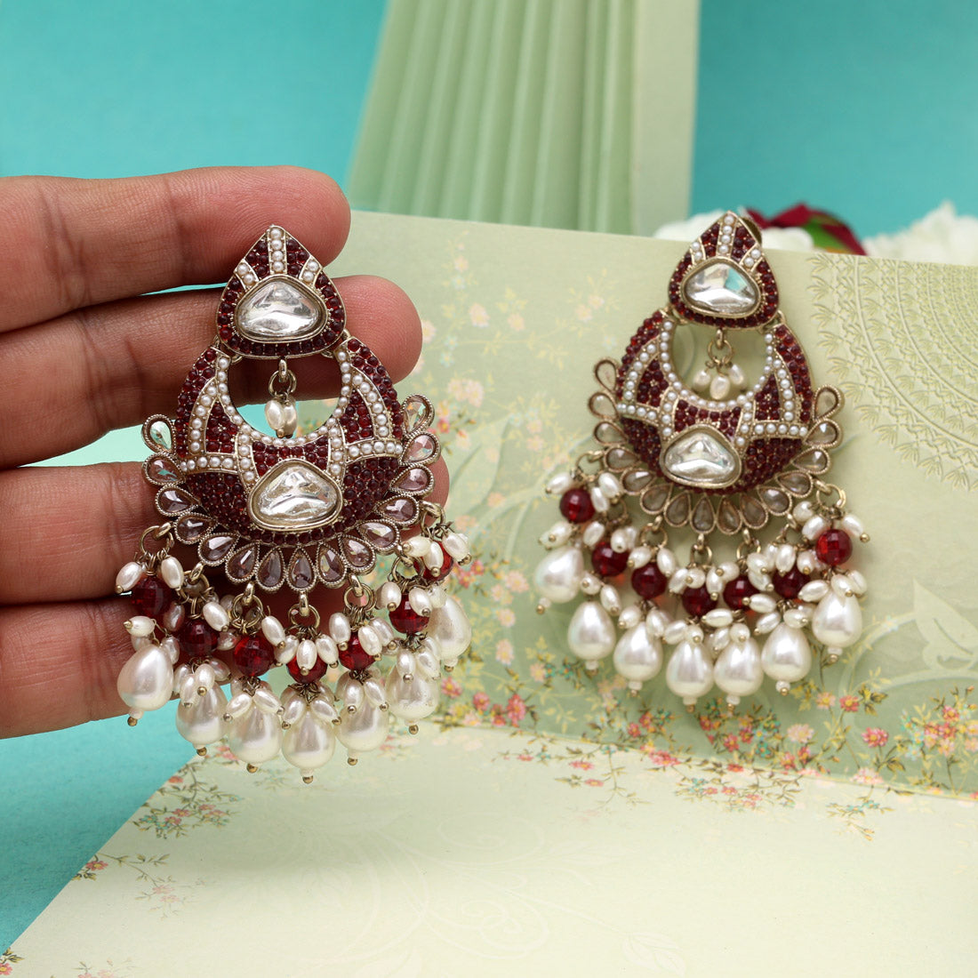 Maroon Color Pakistani Kundan Earrings (KDE1017MRN) Jewellery GetGlit