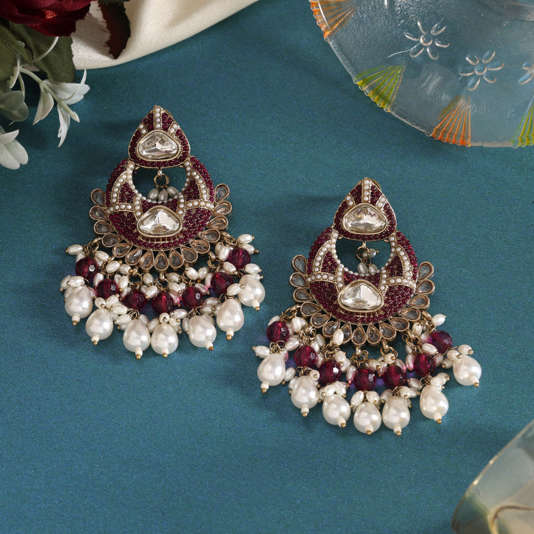 Purple Color Pakistani Kundan Earrings (KDE1017PRP)