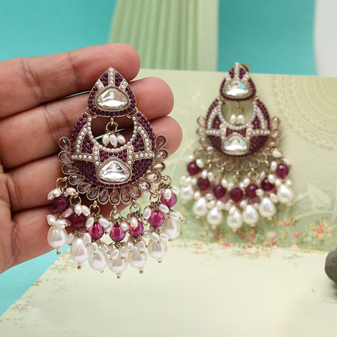 Purple Color Pakistani Kundan Earrings (KDE1017PRP) Jewellery GetGlit