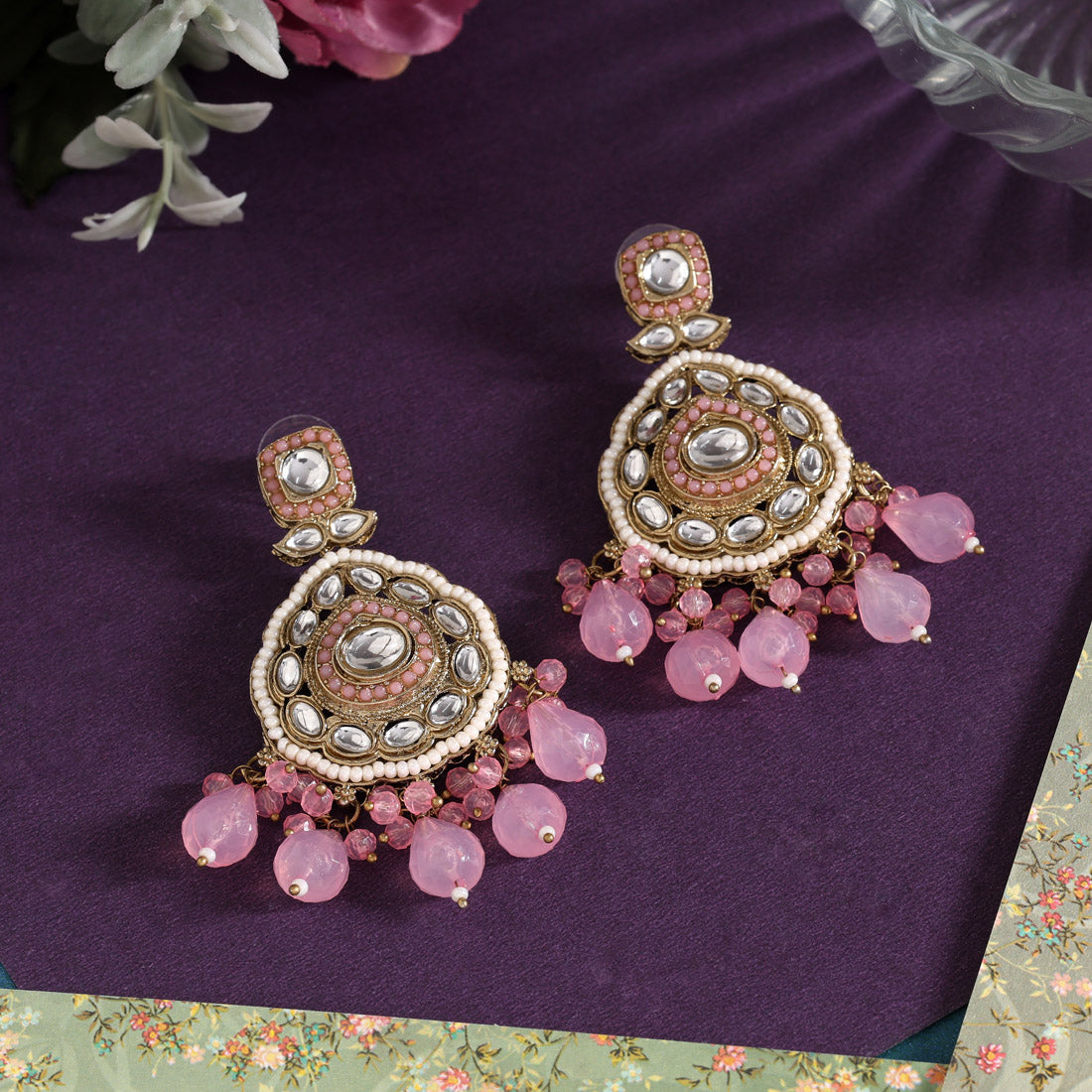 Light Pink Color Kundan Earrings Jewellery GetGlit