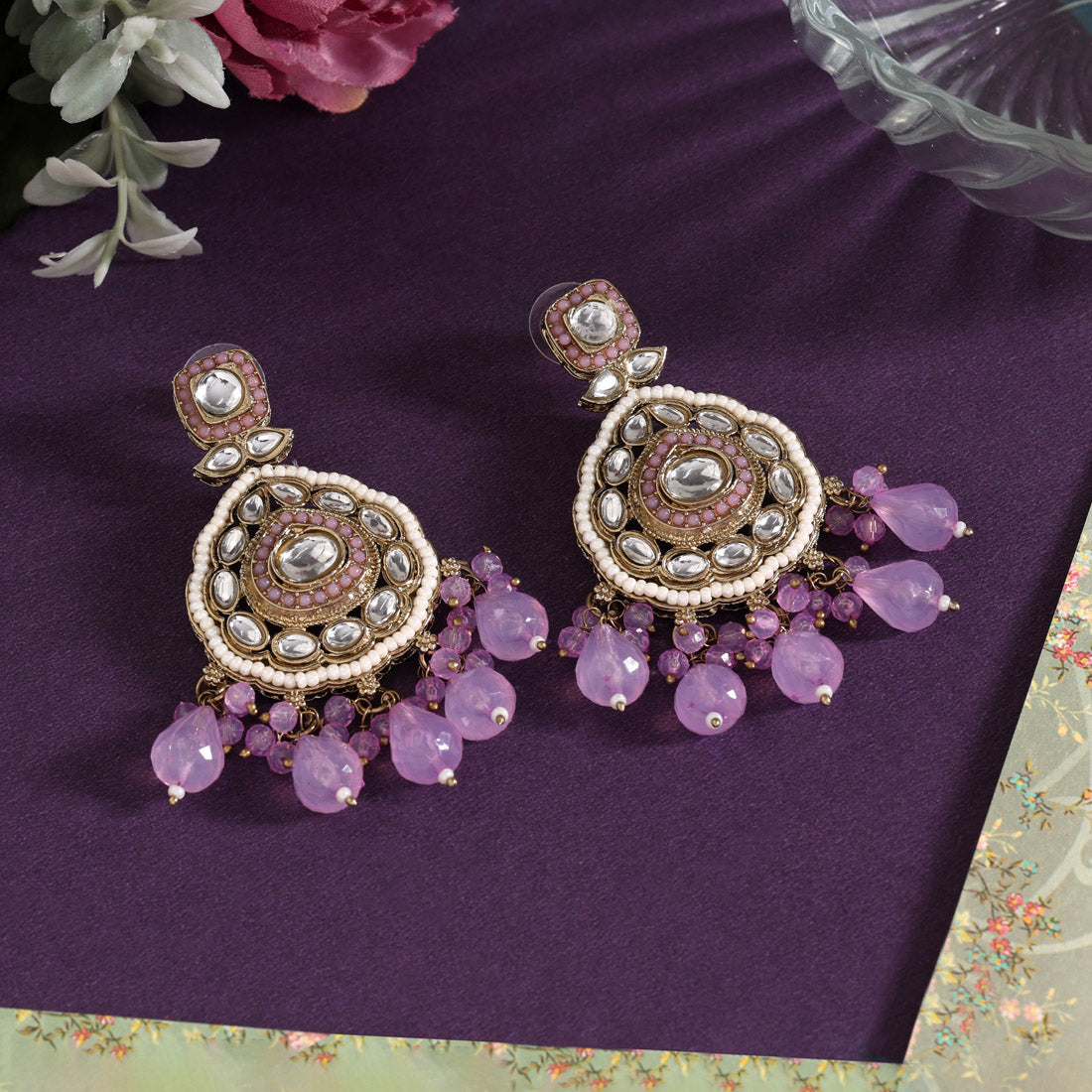 Light Purple Color Kundan Earrings (KDE1018LPRP) Jewellery GetGlit