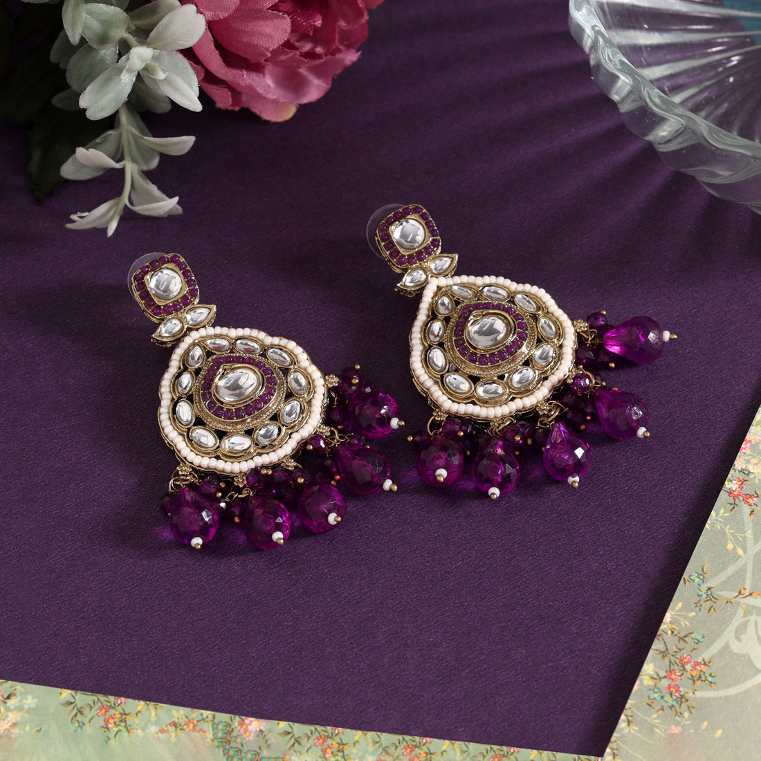 Purple Color Kundan Earrings (KDE1018PRP) Jewellery GetGlit