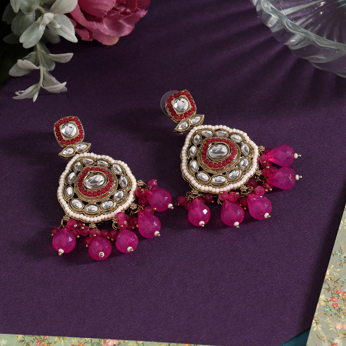 Rani Color Kundan Earrings