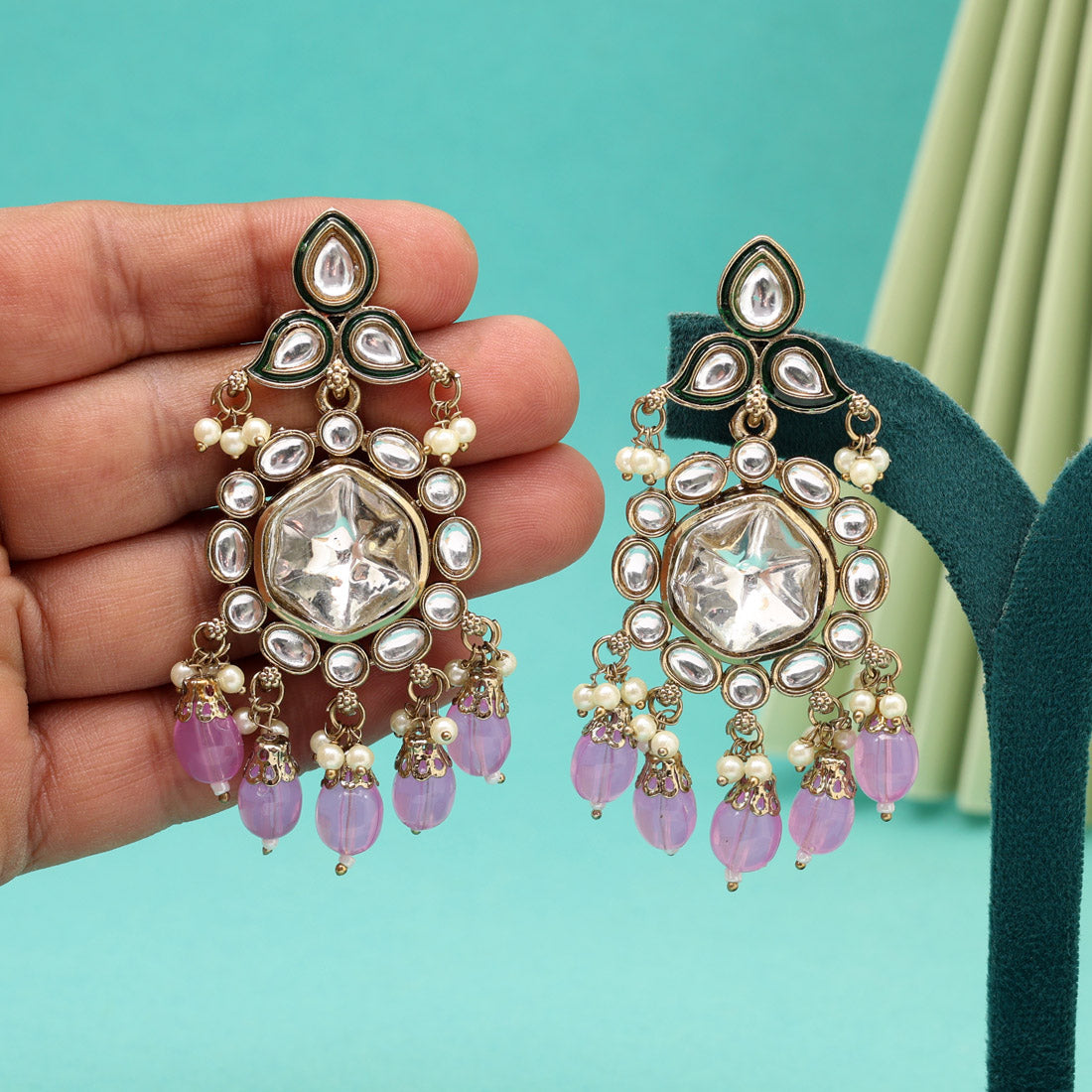 Light Purple Color Kundan Earrings (KDE1019LPRP) Jewellery GetGlit