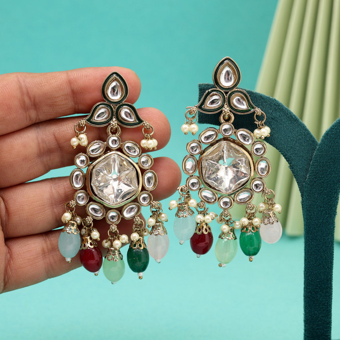 Multi Color Kundan Earrings (KDE1019MLT)