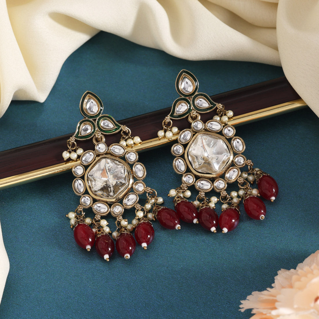 Maroon Color Kundan Earrings (KDE1019MRN) Jewellery GetGlit